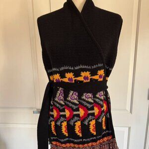 100% Authentic Etro Black w/ pattern Wool Blend Vest w/ belt, Sz 40